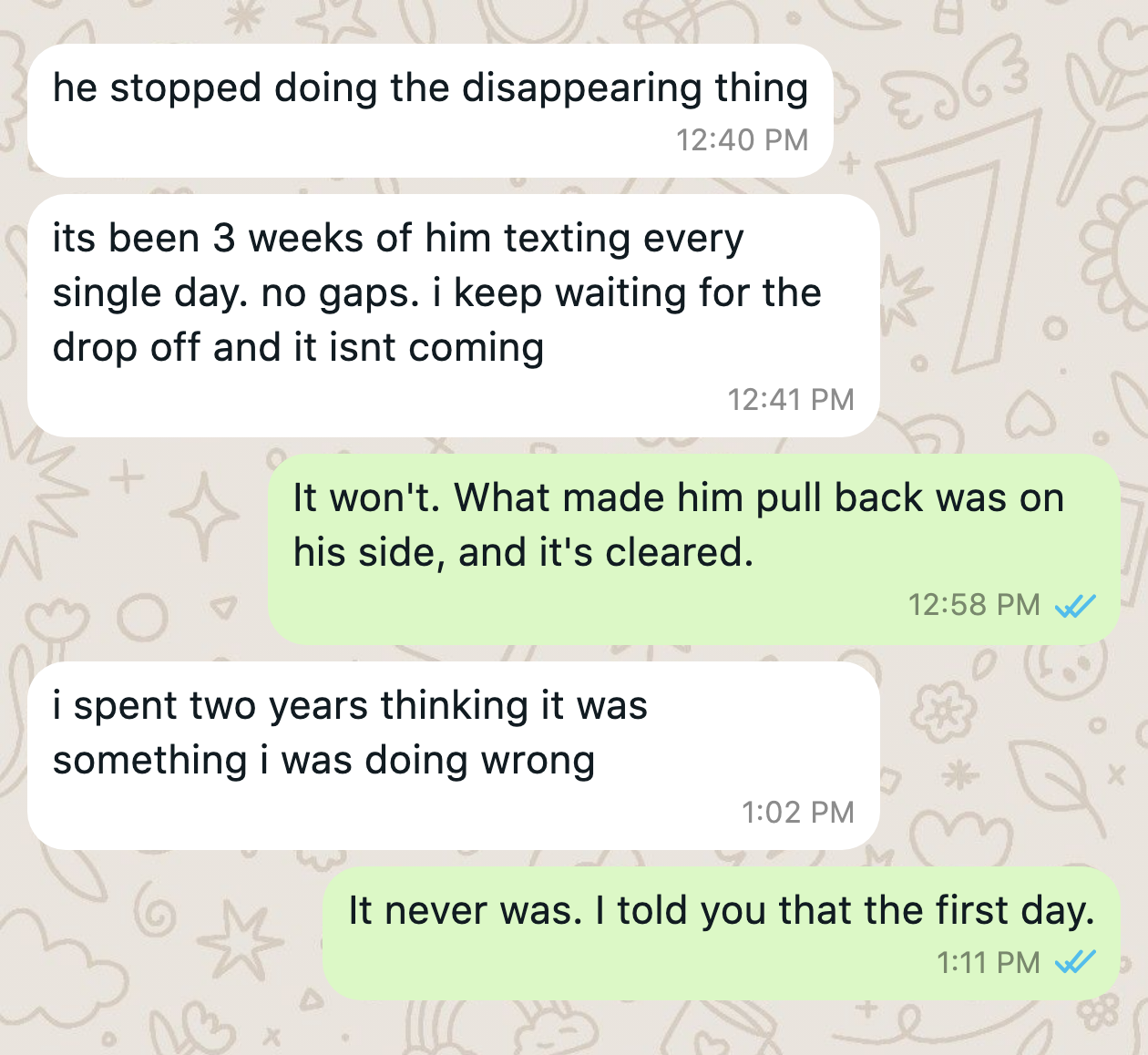 WhatsApp message from a client after the work