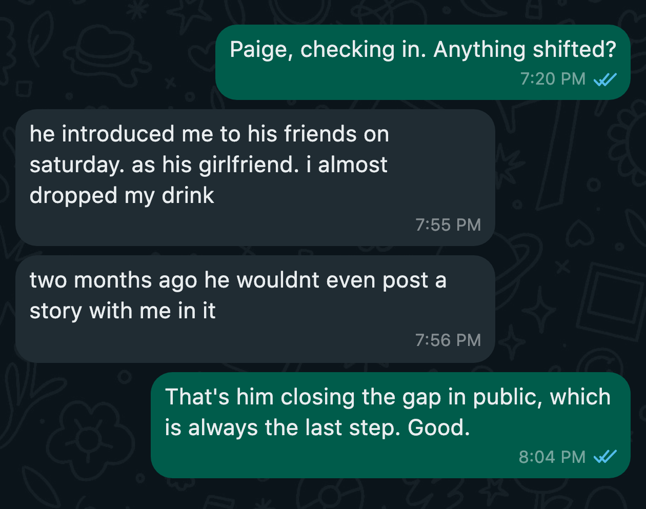 WhatsApp message from a client after the work