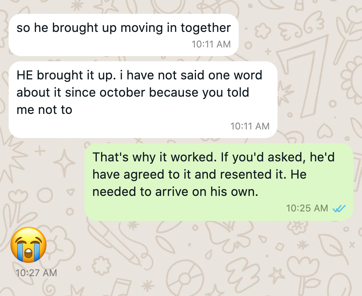 WhatsApp message from a client after the work