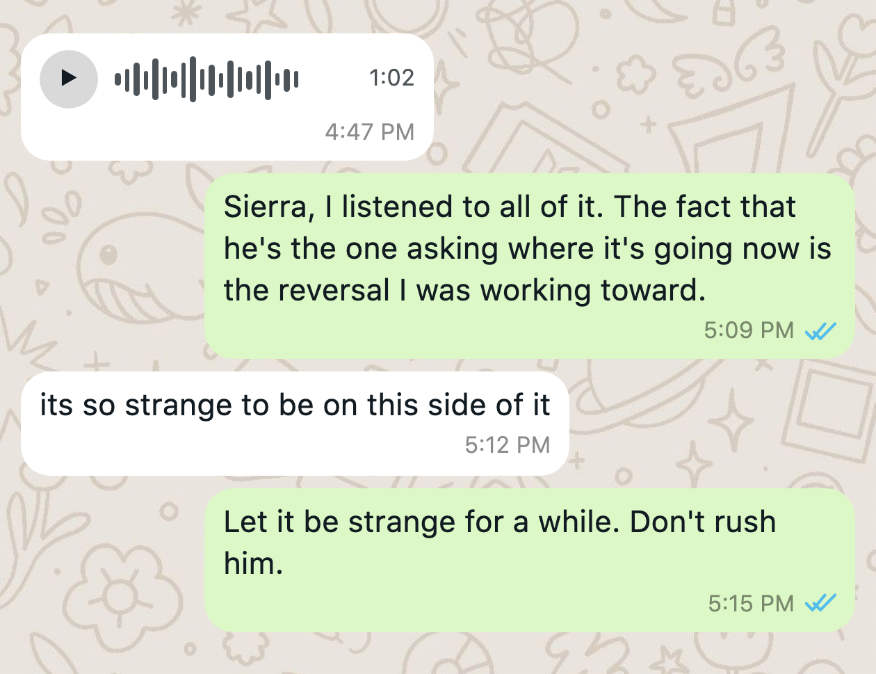 WhatsApp message from a client after the work