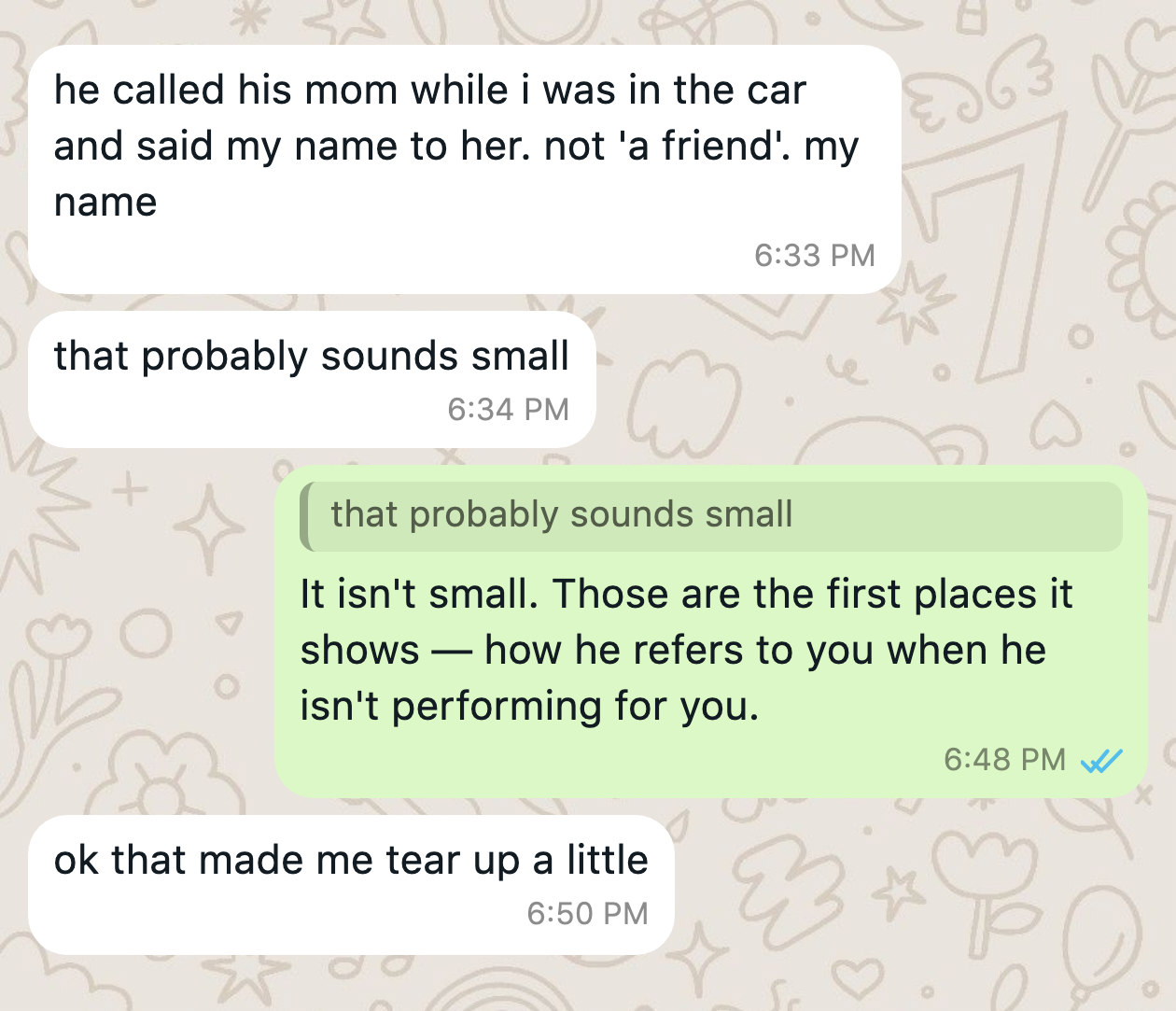 WhatsApp message from a client after the work