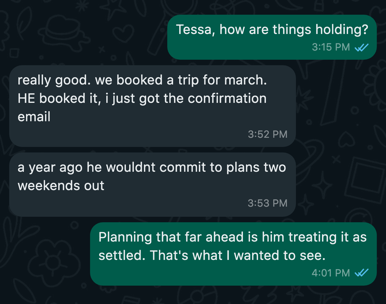 WhatsApp message from a client after the work
