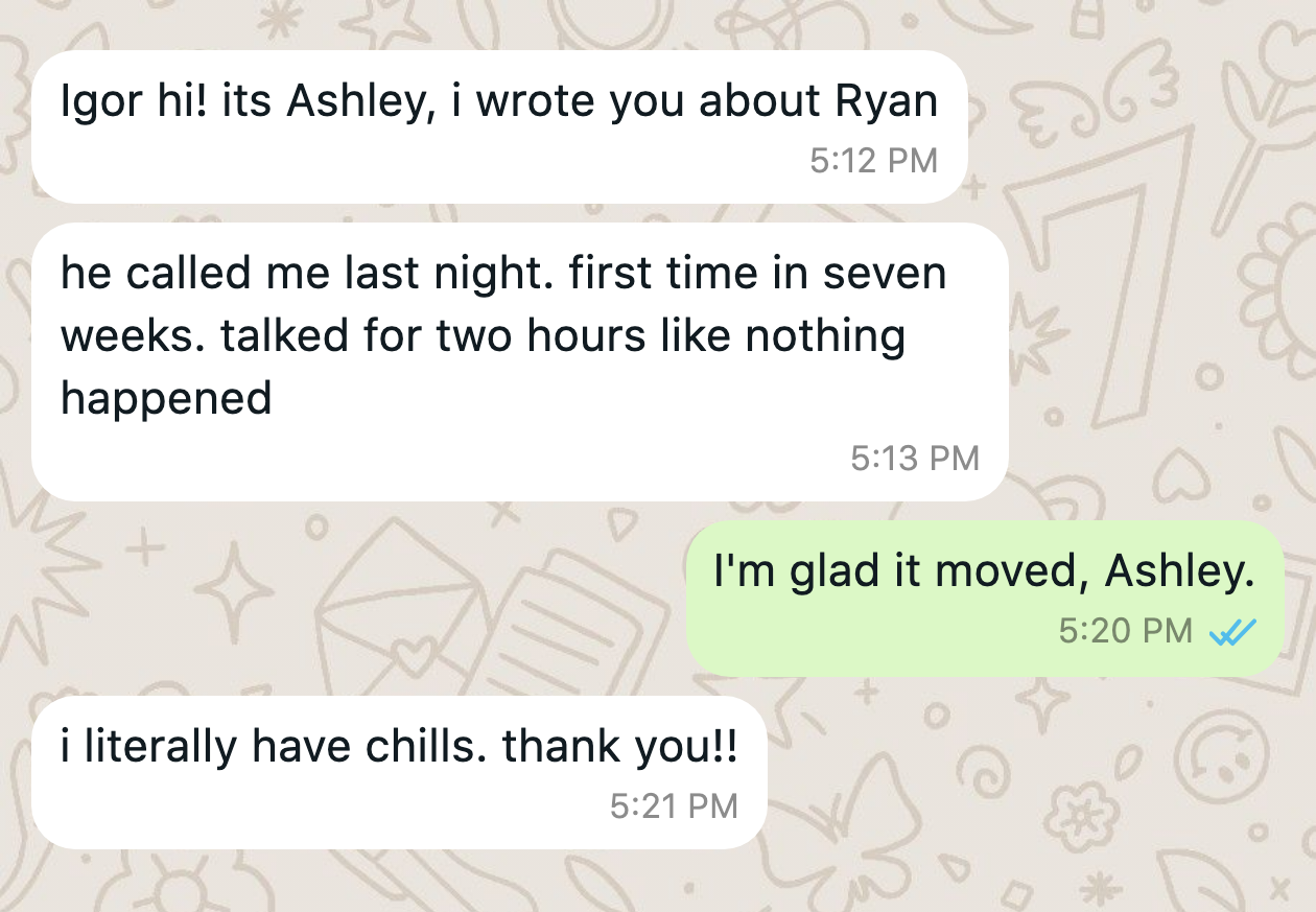 WhatsApp message from a client after the work