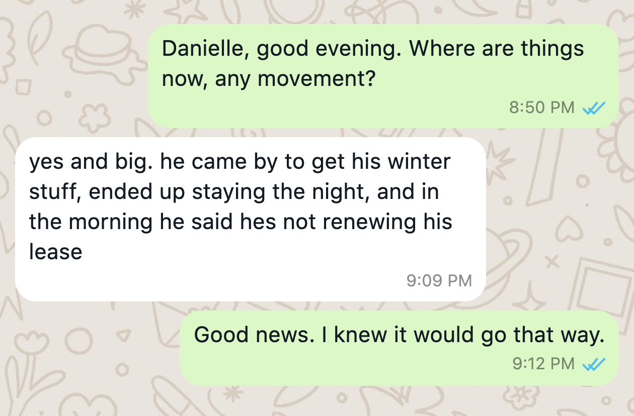 WhatsApp message from a client after the work