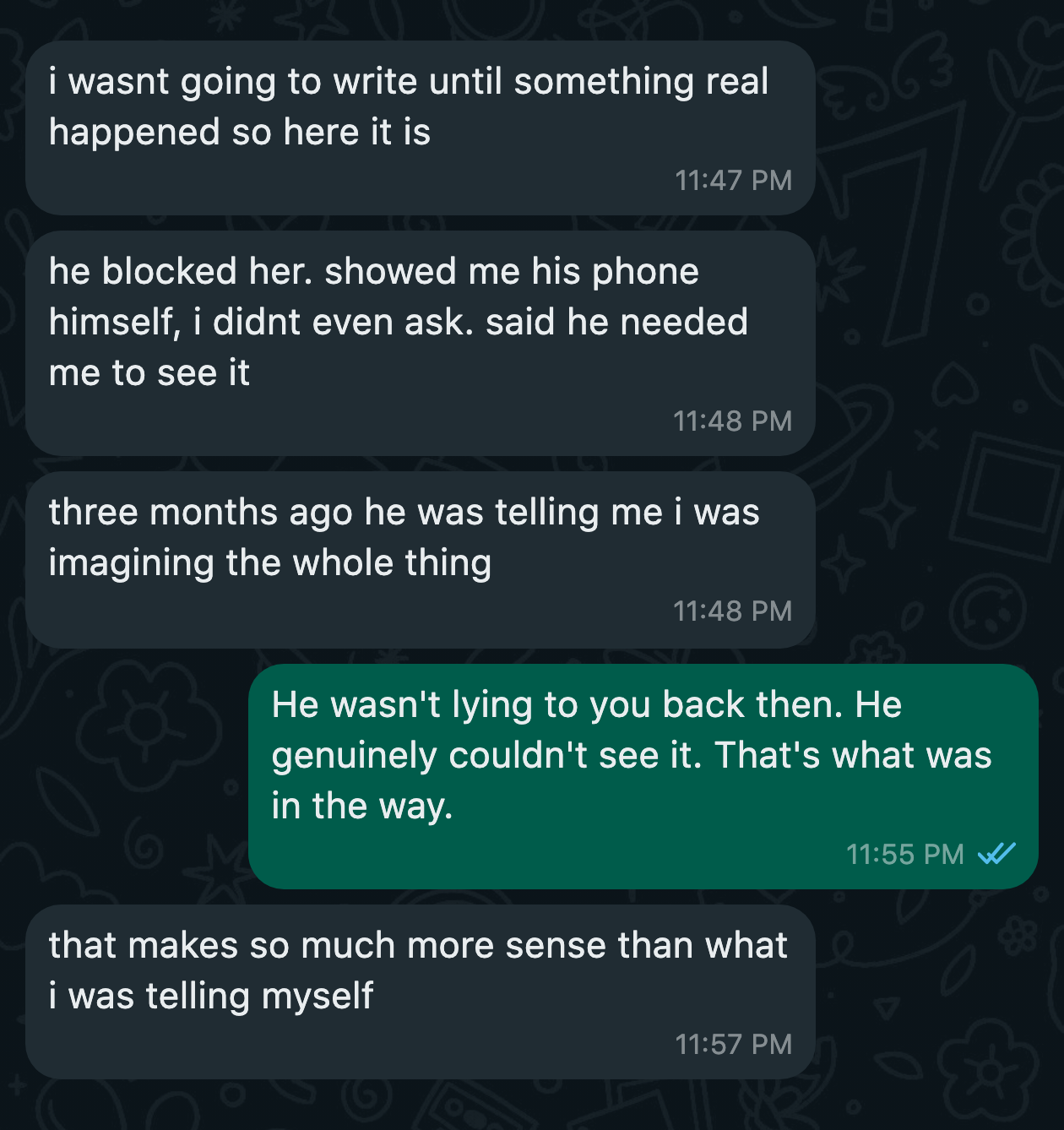 WhatsApp message from a client after the work
