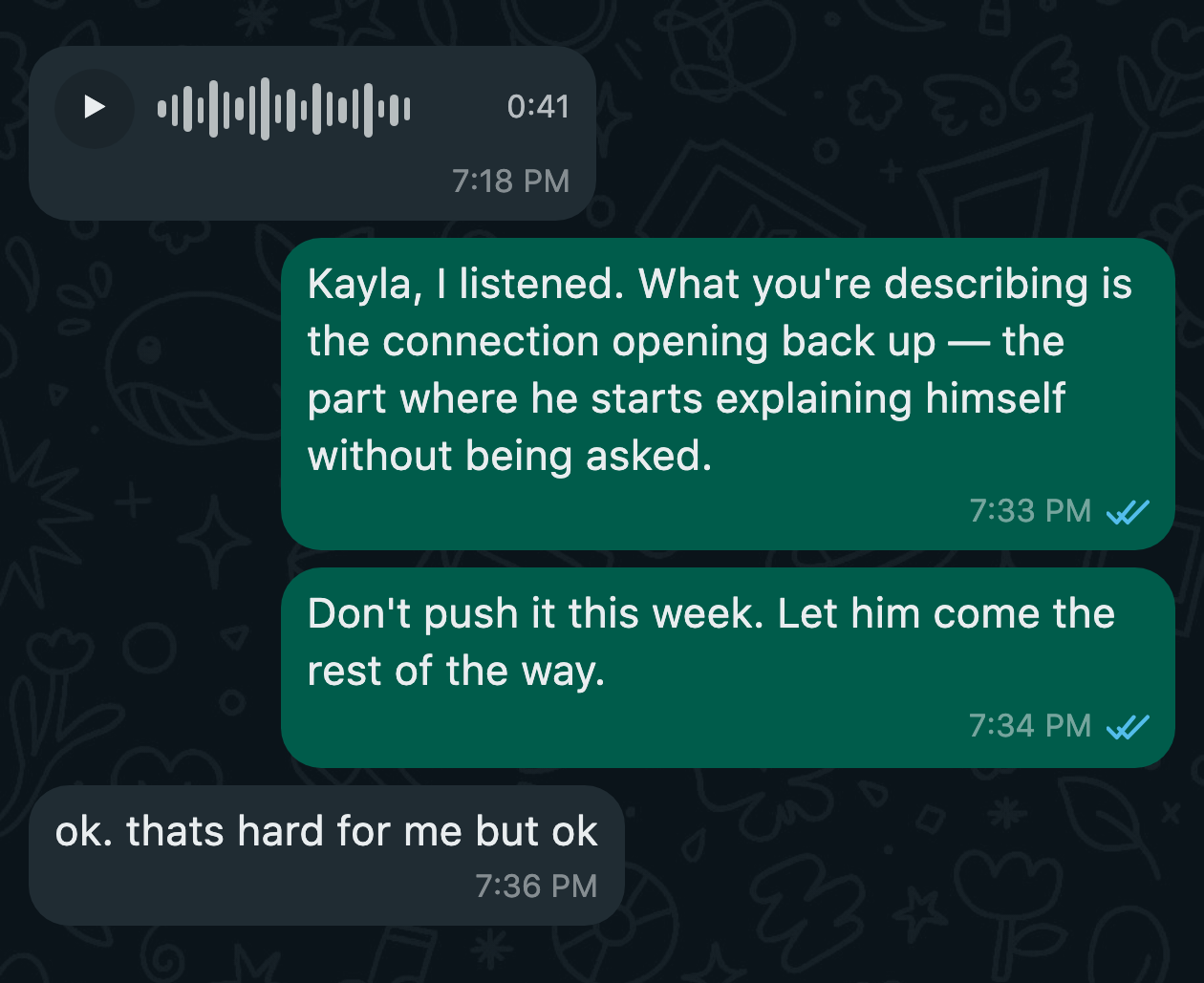 WhatsApp message from a client after the work