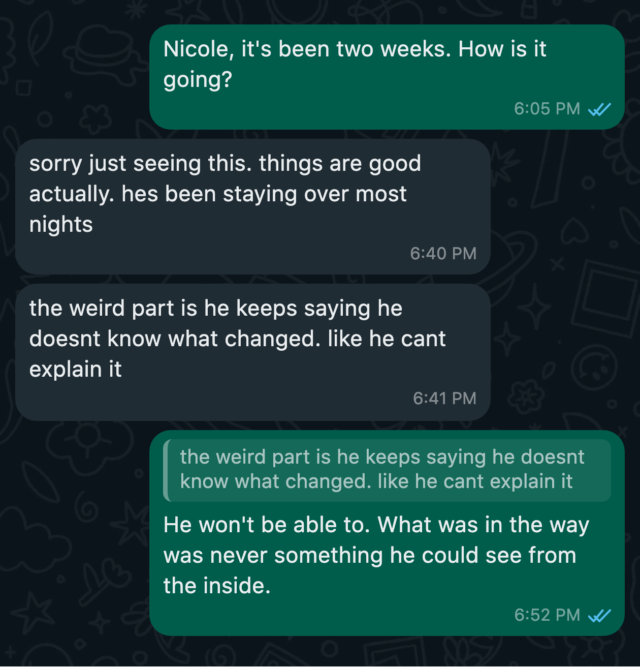WhatsApp message from a client after the work