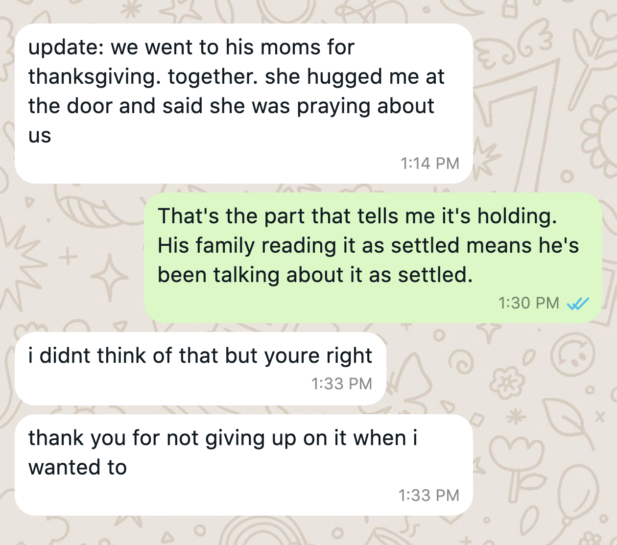 WhatsApp message from a client after the work